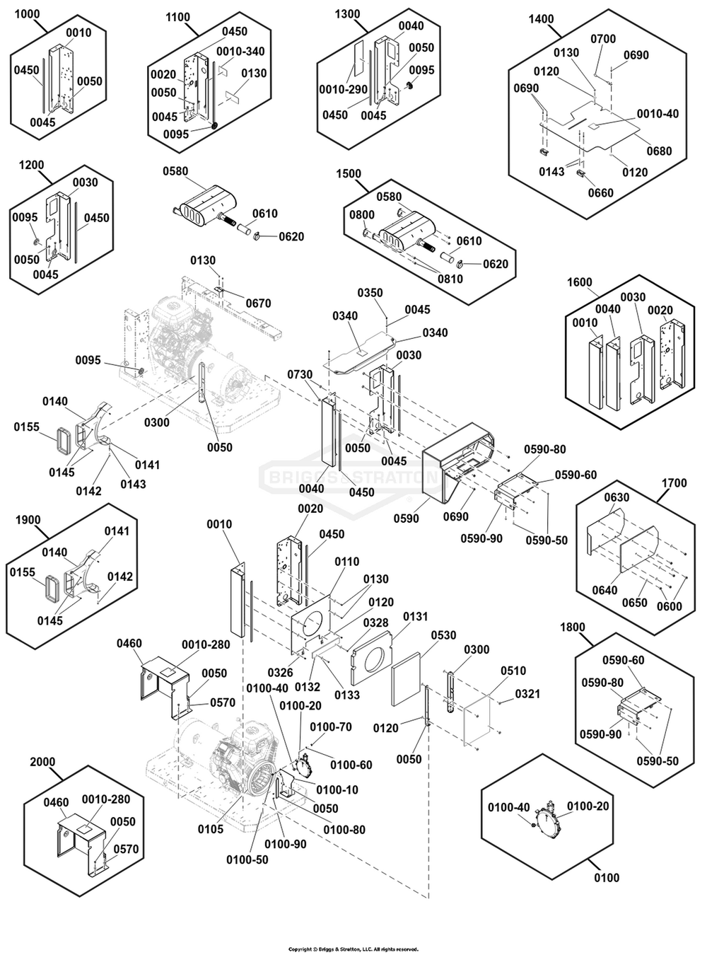 Fuel, Duct And Support Group Diagram and Parts List for 040801-00  Briggs and Stratton Generator